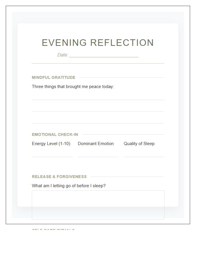 Self Care Evening Reflection Printable Chart