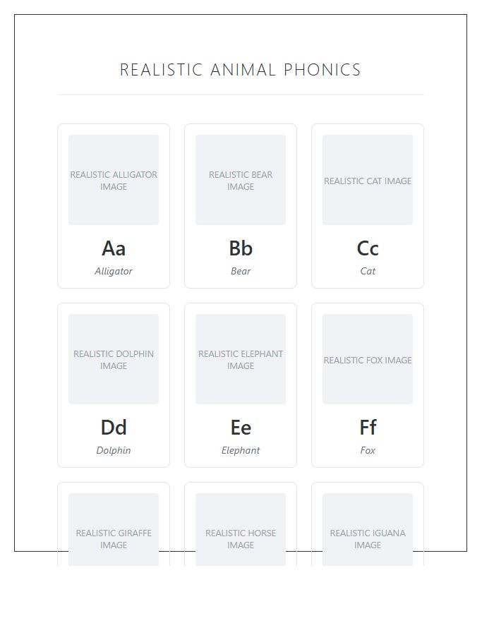 Realistic Animal Phonics Alphabet Printable Chart