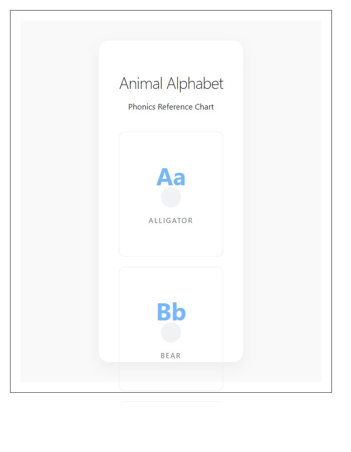 Toddler Animal Alphabet Phonics Printable Chart