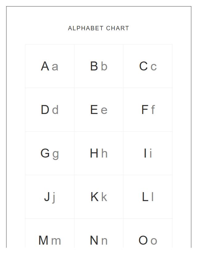 Minimalist Uppercase And Lowercase Letters Printable Alphabet Chart