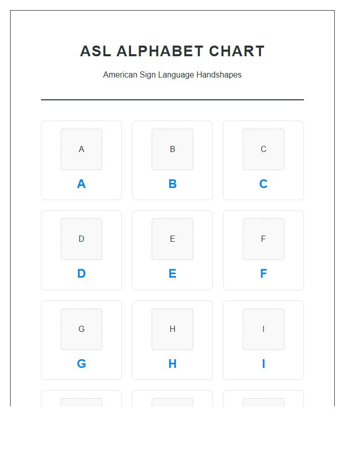 American Sign Language Handshape Alphabet Chart Printable PDF