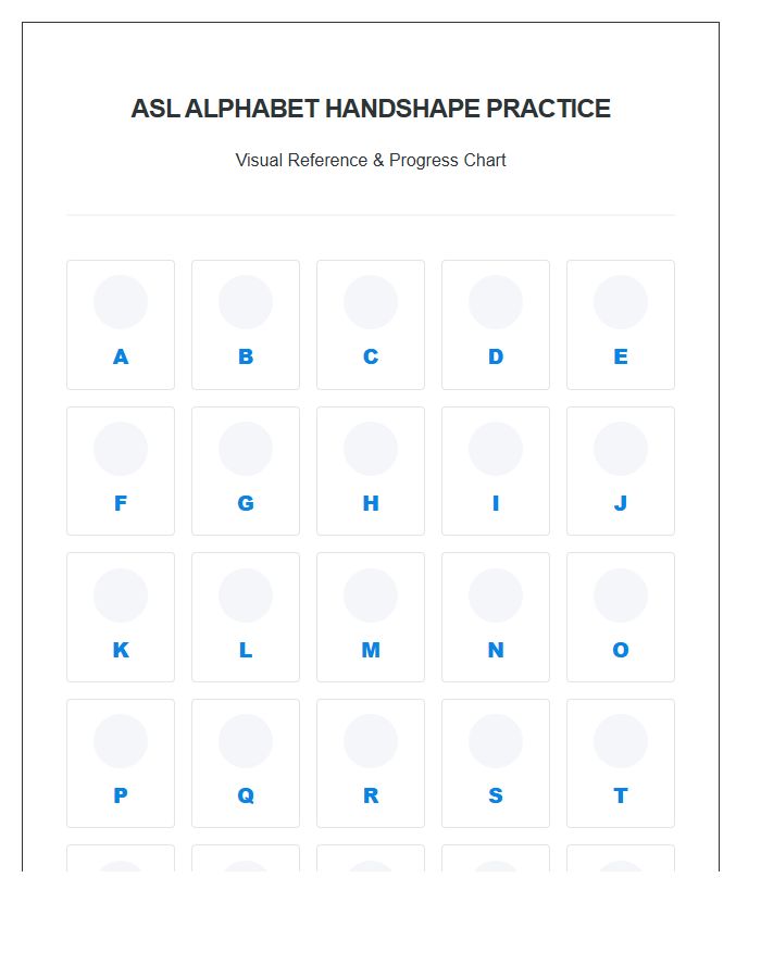 American Sign Language Handshape Alphabet Practice Chart Printable