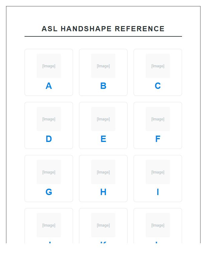 ASL Student Alphabet Handshape Learning Chart Printable