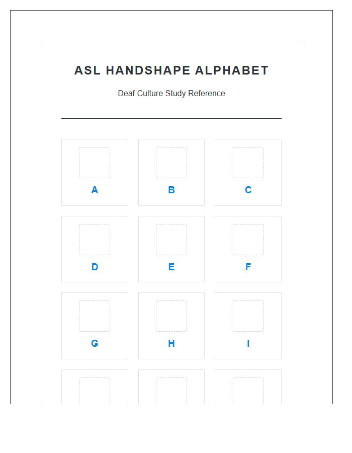 Deaf Culture Handshape Alphabet Study Chart Printable