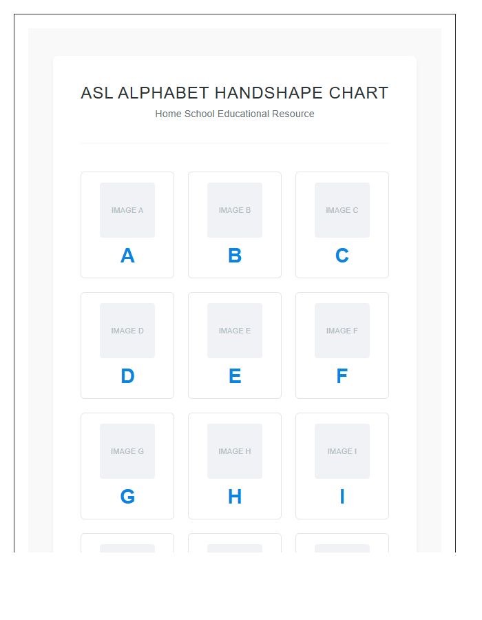 Home School ASL Alphabet Handshape Chart Printable
