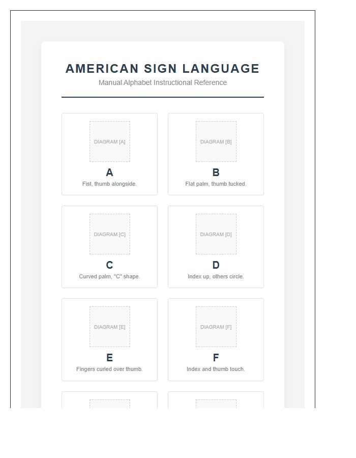 Professional ASL Handshape Alphabet Instructional Chart Printable
