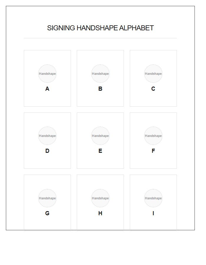 Signing Handshape Alphabet Reference Chart Printable Sheet