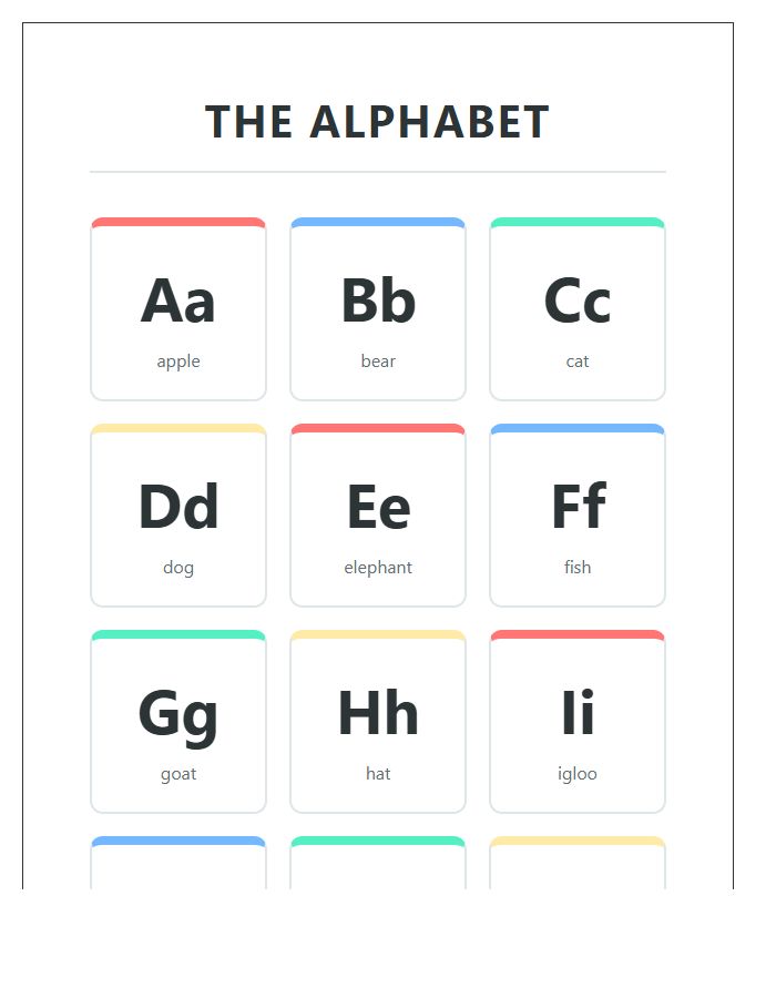 Classroom Wall Kindergarten Learning Center Printable Alphabet Chart