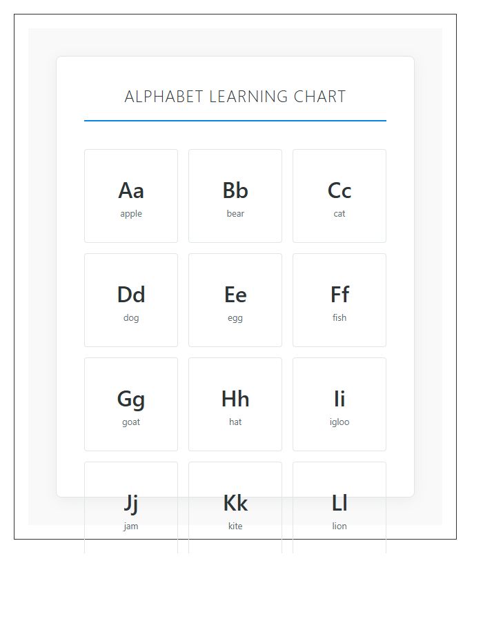 Early Literacy Kindergarten Learning Center Printable Alphabet Chart