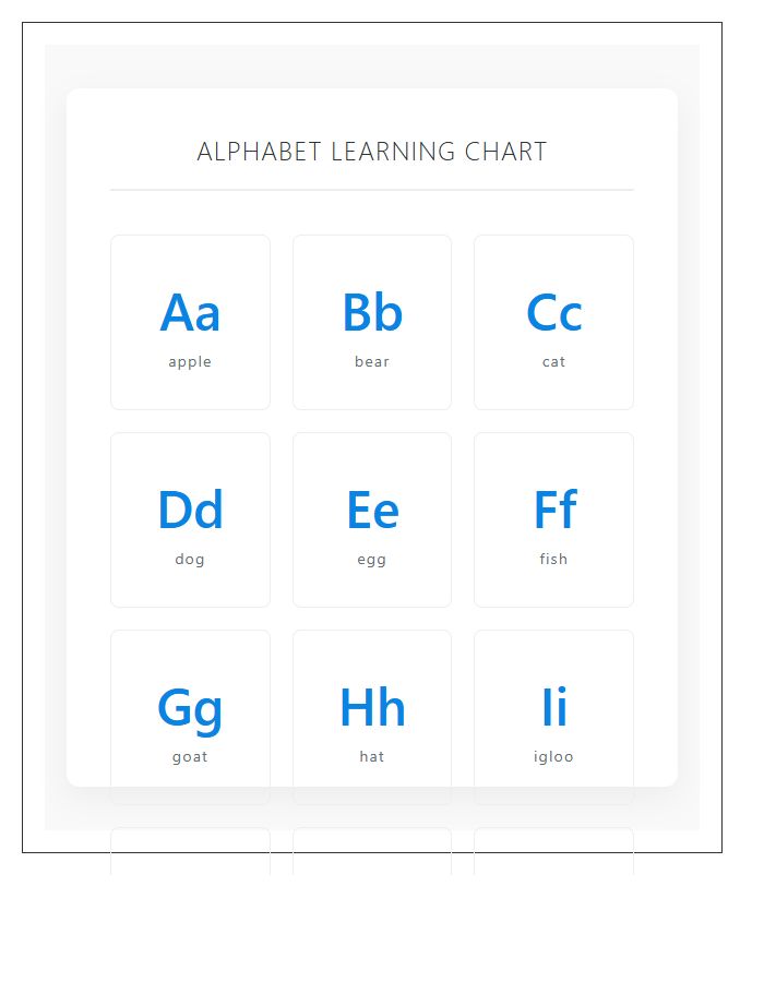 Kindergarten Learning Center Instructional Printable Alphabet Chart