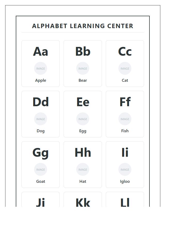 Printable Alphabet Chart For Small Group Kindergarten Learning Center
