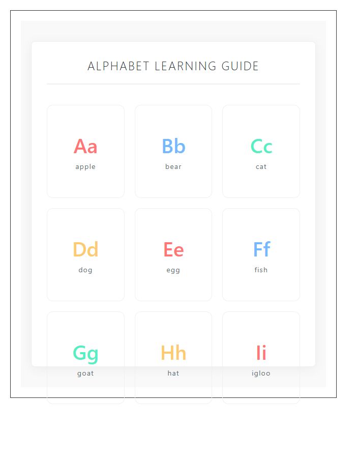 Visual Aide Kindergarten Learning Center Printable Alphabet Chart