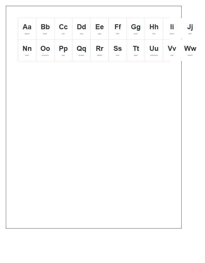 Horizontal Large Format Classroom Printable Alphabet Chart