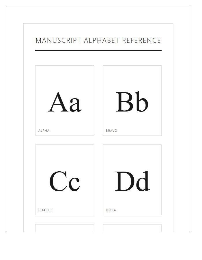 Manuscript Large Format Classroom Printable Alphabet Chart