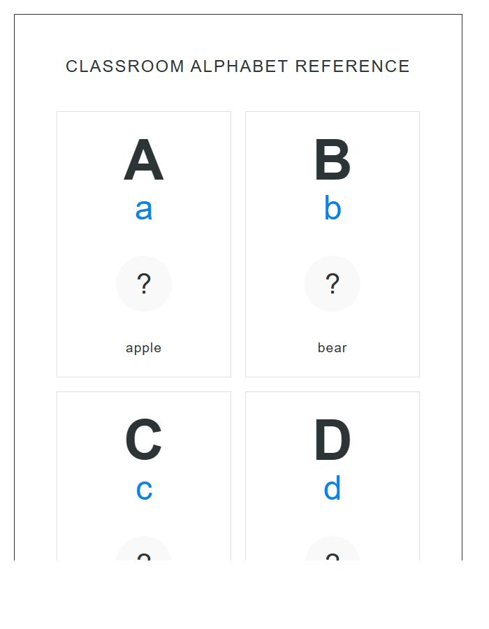 Oversized Classroom Printable Alphabet Chart With Pictures