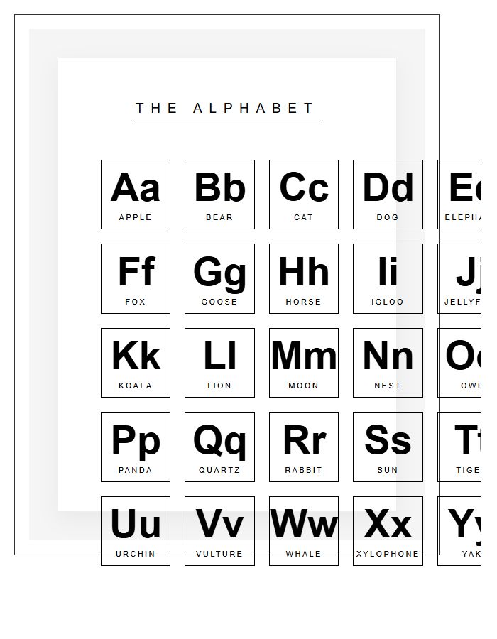 Modern Black And White Nursery Alphabet Wall Chart Printable