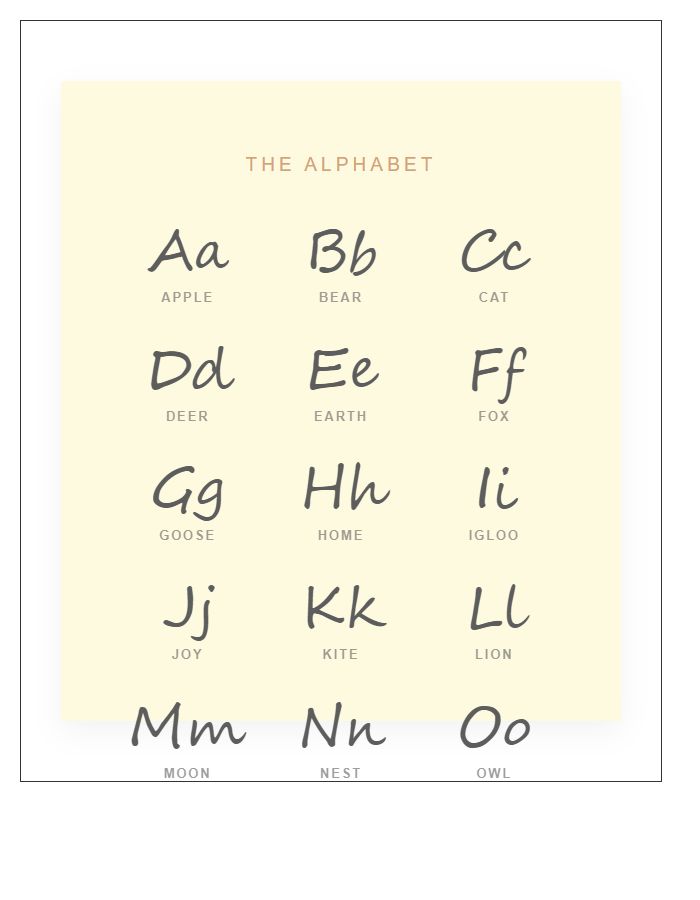 Modern Script Alphabet Chart Printable Nursery Art