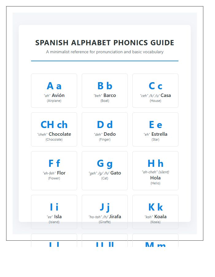 Spanish Phonics Sounds Alphabet Guide Chart Printable