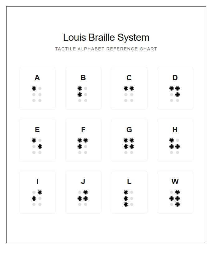 Louis Braille System Tactile Printable Alphabet Chart