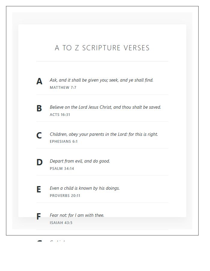 A To Z Scripture Verse Alphabet Printable Chart