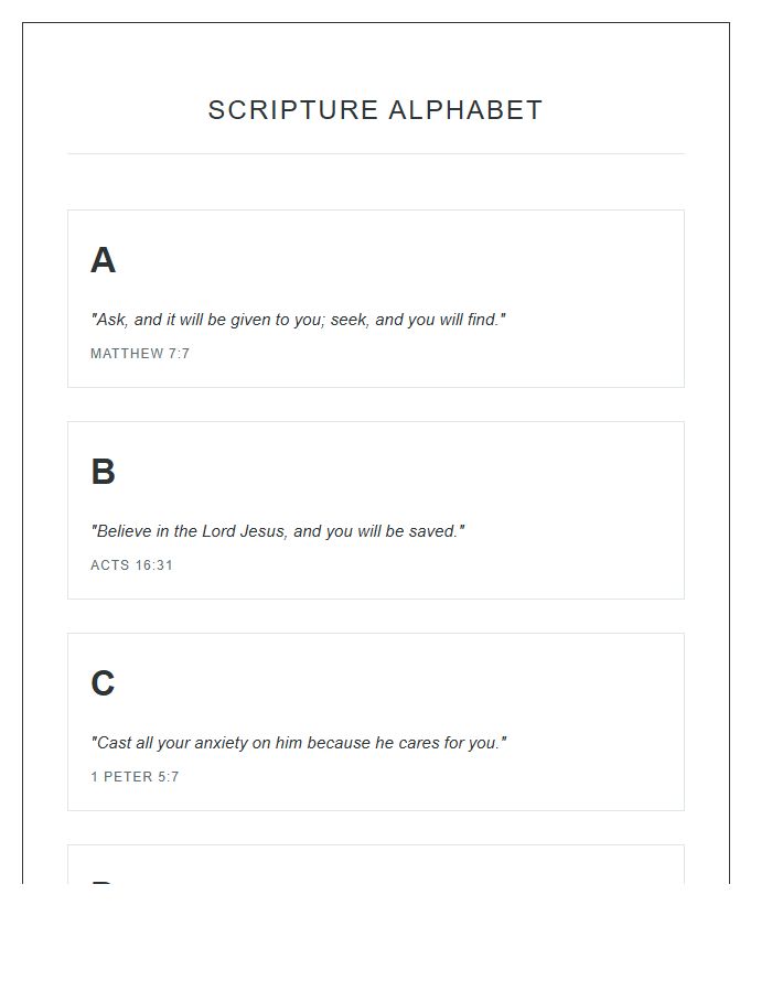 Biblical Scripture Verse Alphabet Printable Chart