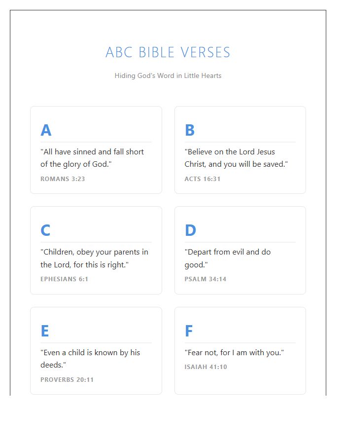 Childrens Ministry Bible Verse Alphabet Printable Chart