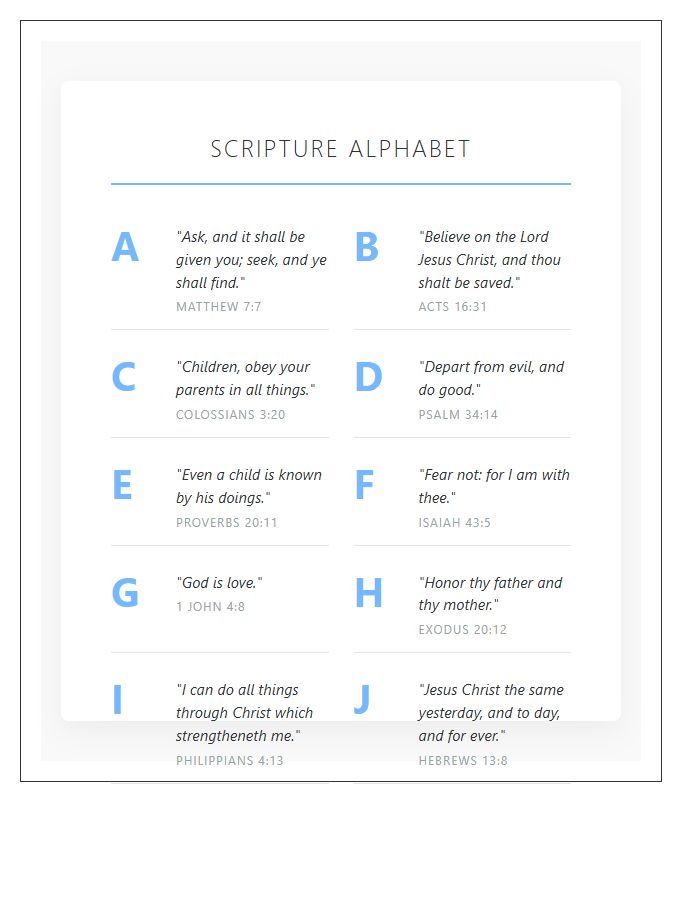 Christian Education Scripture Alphabet Printable Chart