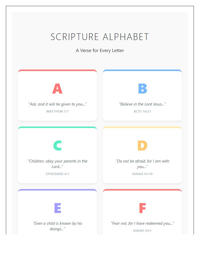 Colorful Scripture Verse Alphabet Printable Chart
