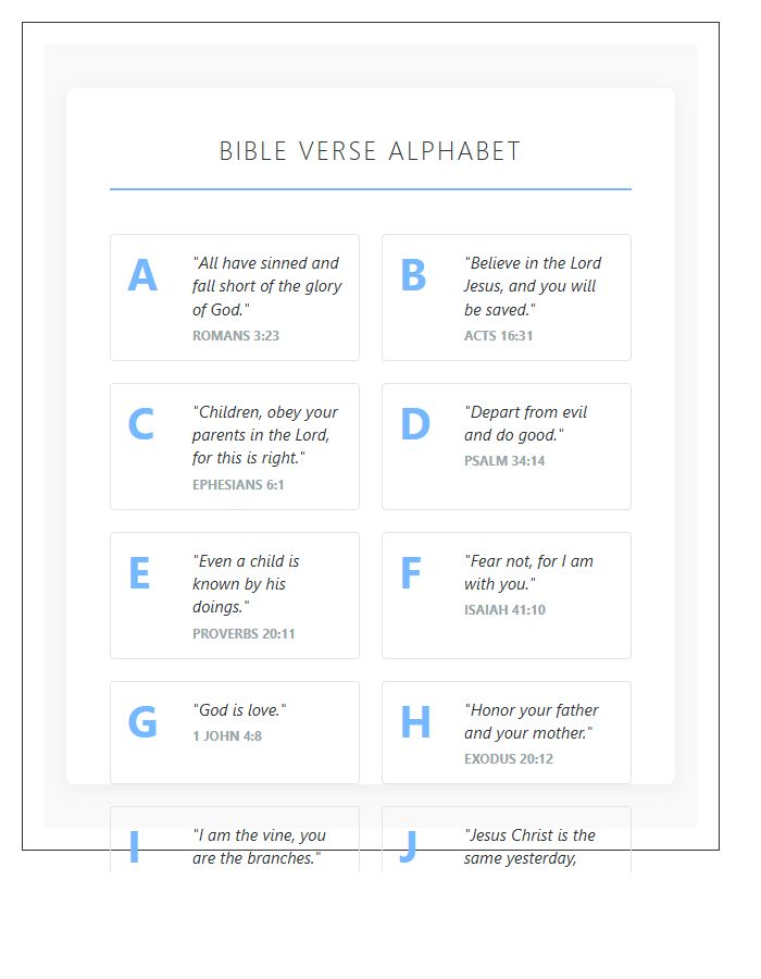 Early Childhood Bible Verse Alphabet Printable Chart