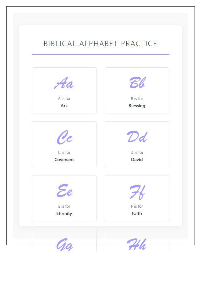 Handwriting Style Biblical Alphabet Printable Chart
