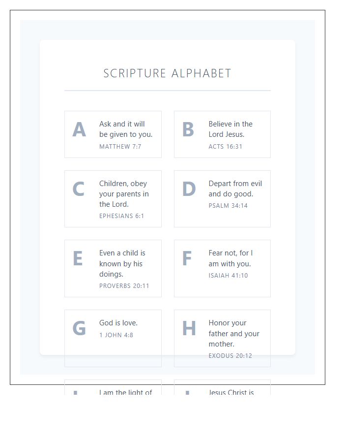 Kindergarten Scripture Verse Alphabet Printable Chart