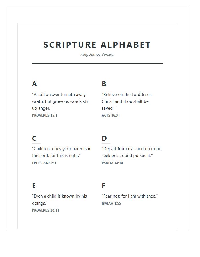 King James Version Scripture Alphabet Printable Chart