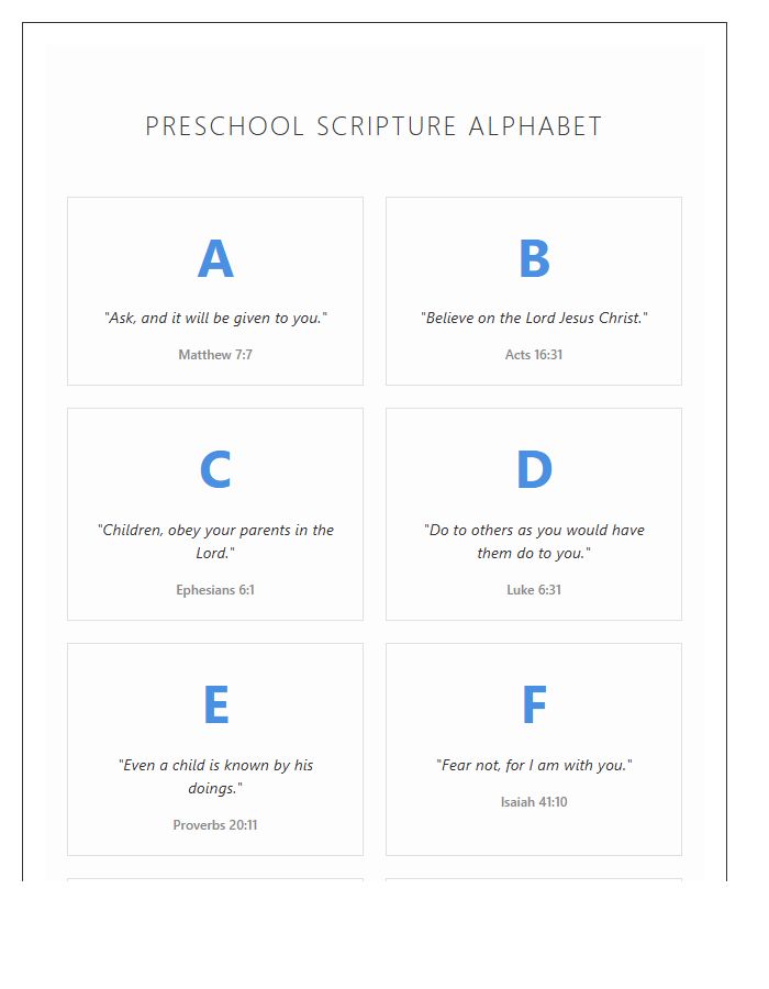 Preschool Biblical Verse Alphabet Printable Chart