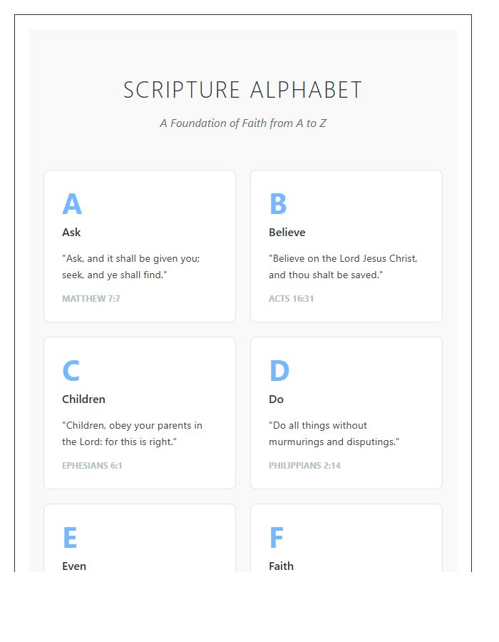 Religious Education Scripture Alphabet Printable Chart
