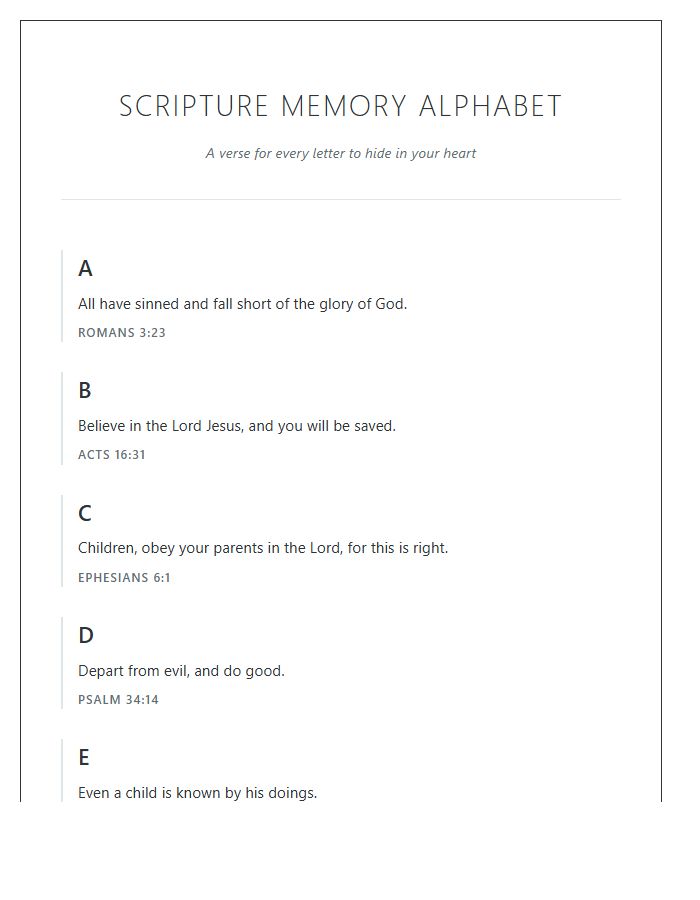 Scripture Memory Alphabet Printable Chart