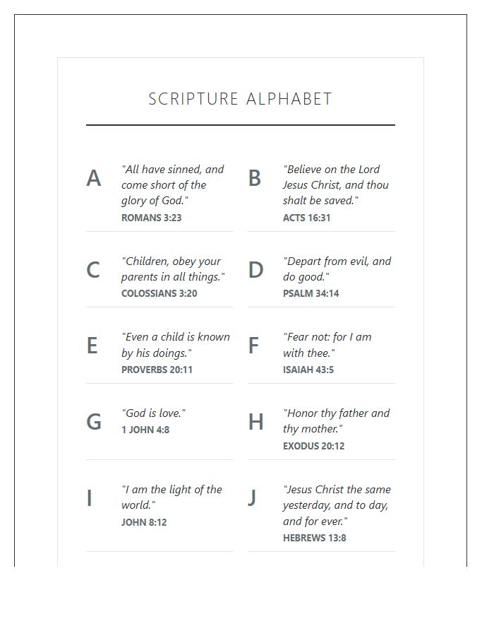 Traditional Scripture Verse Alphabet Printable Chart