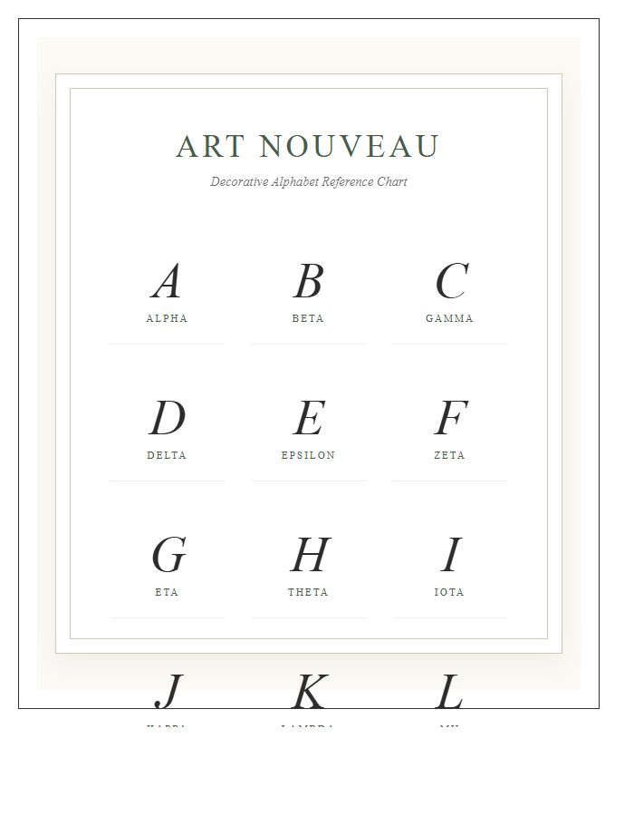 Art Nouveau Alphabet Chart Printable