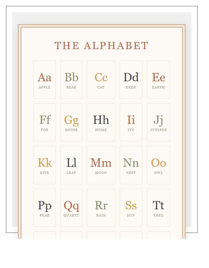 Boho Vintage Alphabet Chart Printable