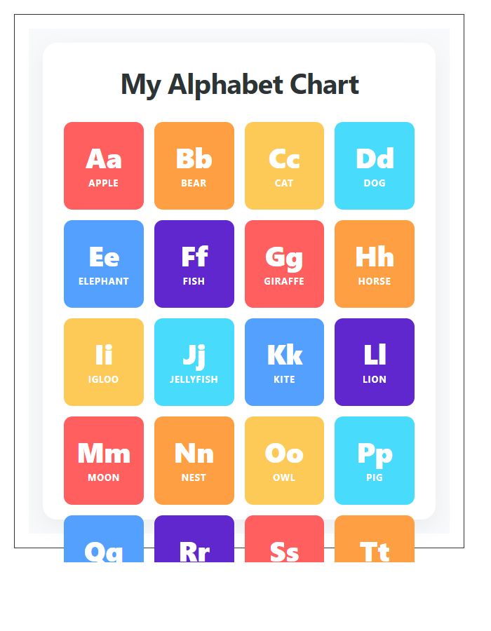 Colorful Educational Printable Alphabet Chart