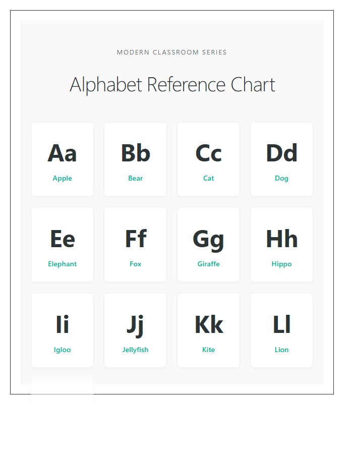 Educational Decor Alphabet Printable Chart
