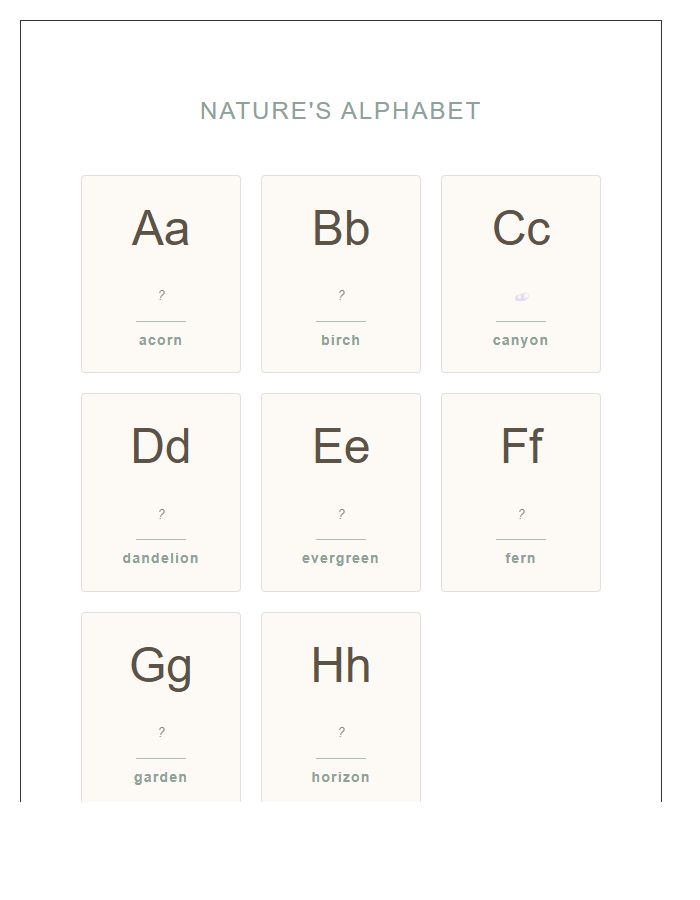 Nature Inspired Printable Alphabet Chart