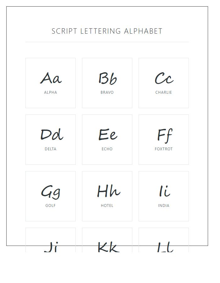 Script Lettering Printable Alphabet Chart