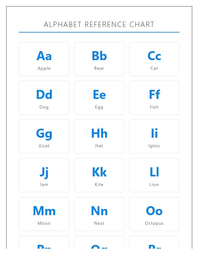 Elementary Student Printable Alphabet Chart