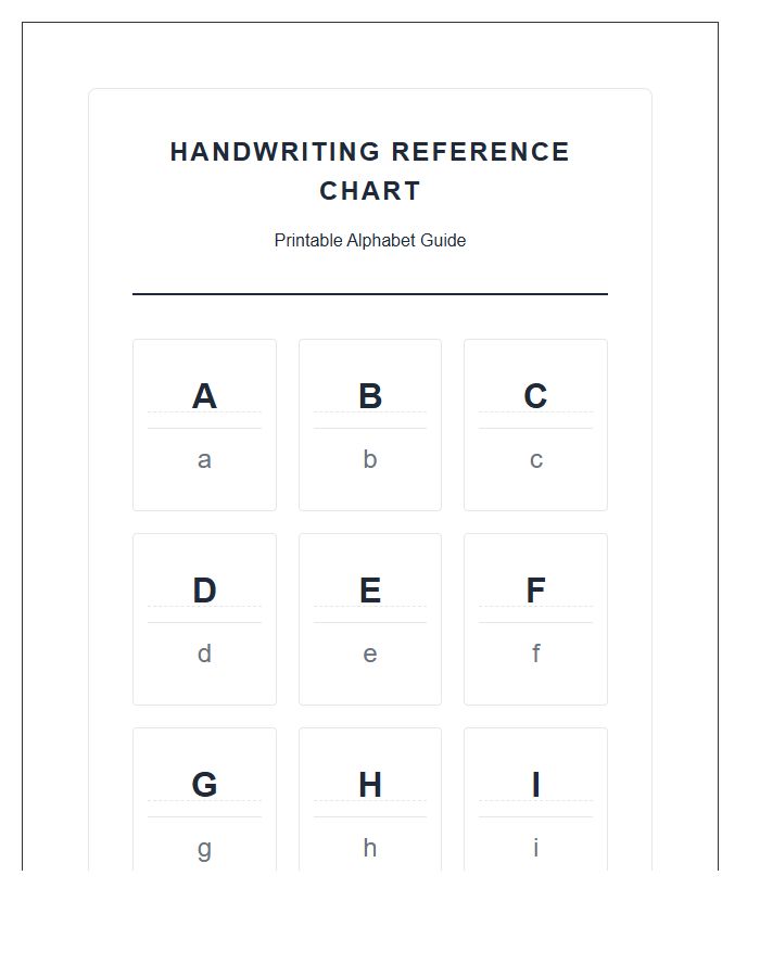 Handwriting Reference Printable Alphabet Chart