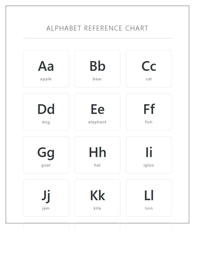 Pre K Education Printable Alphabet Chart