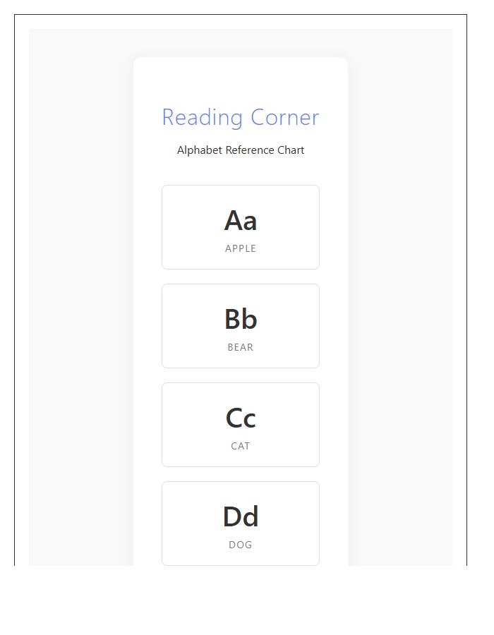 Reading Corner Printable Alphabet Chart