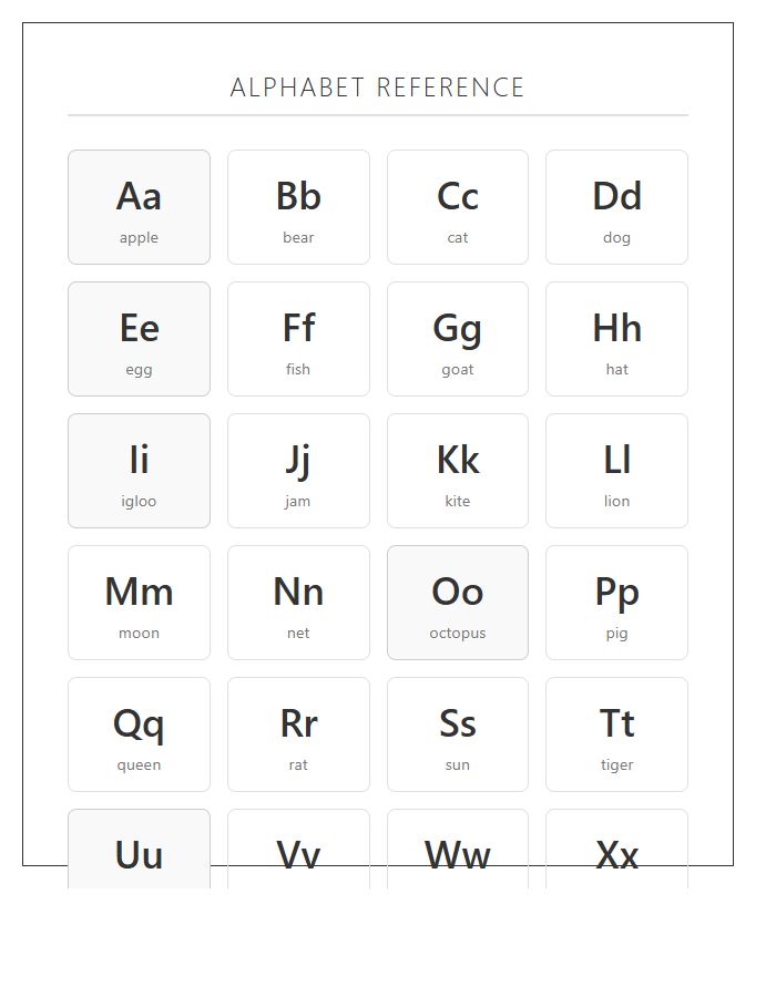 Student Folder Printable Alphabet Chart