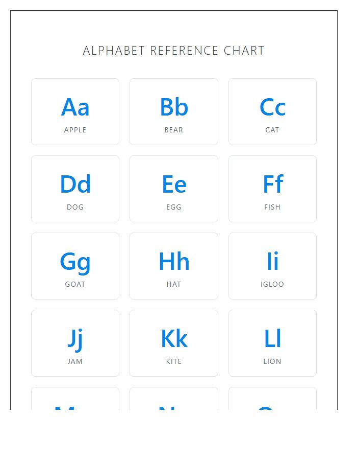 Visual Reading Printable Alphabet Chart