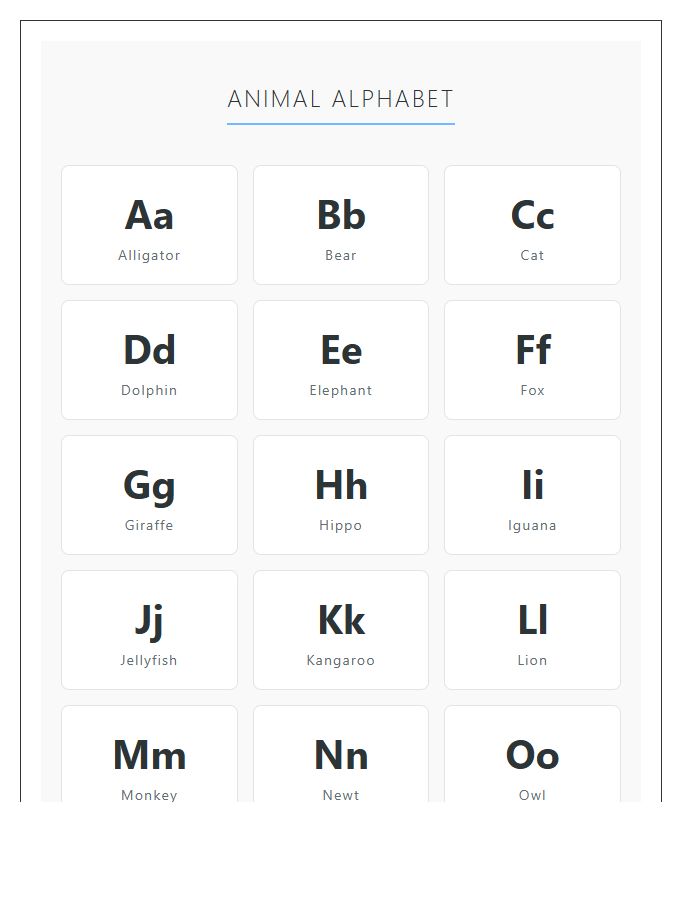 Animal Theme Printable Alphabet Chart For Primary Teachers