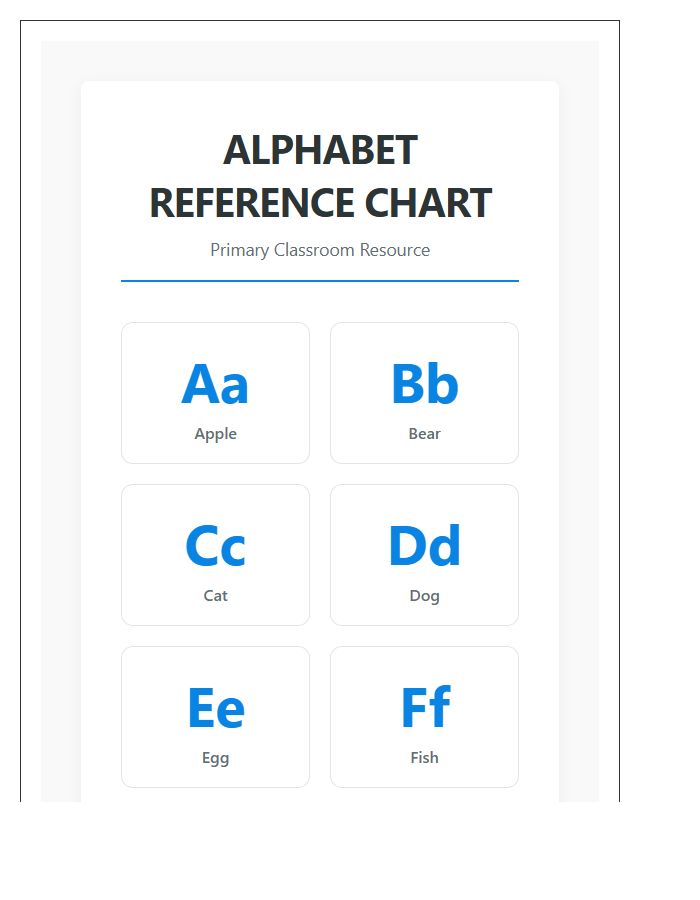 Classroom Alphabet Chart Printable For Primary Teachers